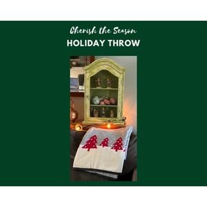 72 in. Vintage 100% Cotton Throw Christmas Holiday Blanket Cream Gray Red Trees